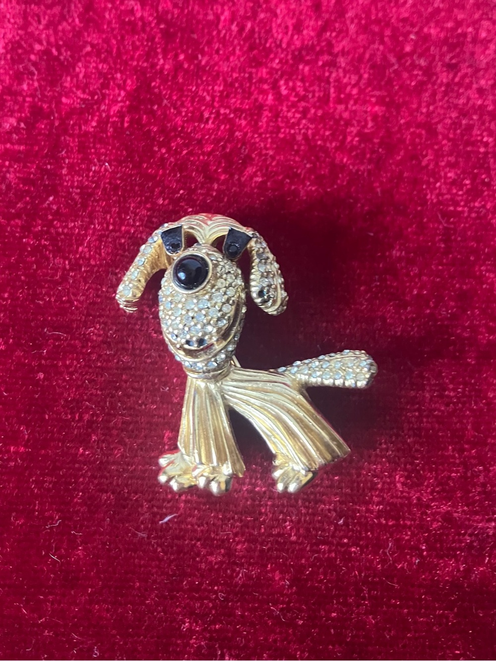 Cinar Signed Vintage MCM Goldtone Smiling Dog Rhinestone AS IS USED
